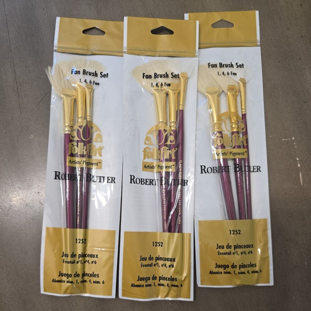 NOS 3 Packs Folkart Robert Butler Paint Brushes Fan Set 1,4,6 Fan #1252 Crafts